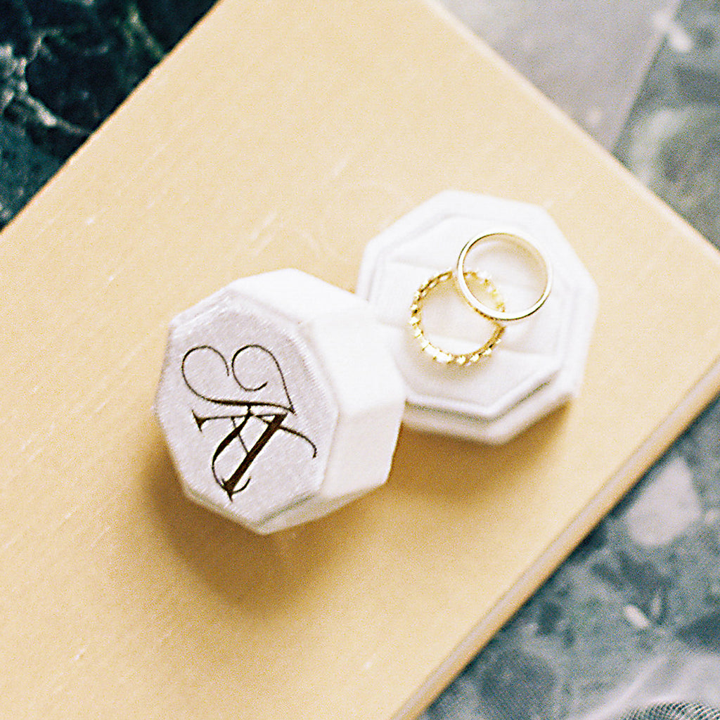 monogram wedding ring box by Elegant Quill