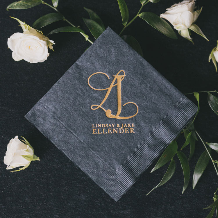 wedding logo on cocktail napkin