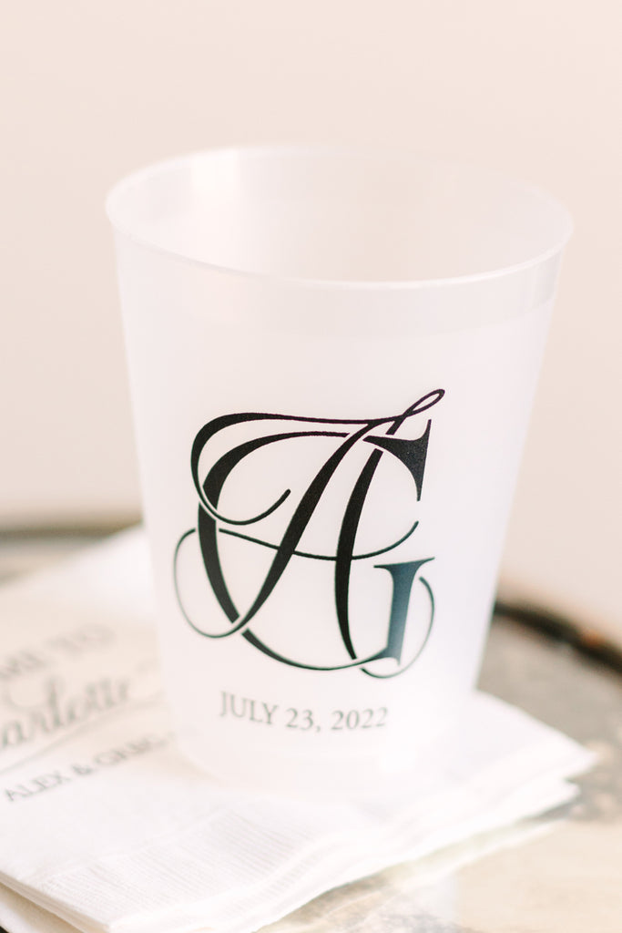 wedding logo on plastic cups monogram by Elegant Quill