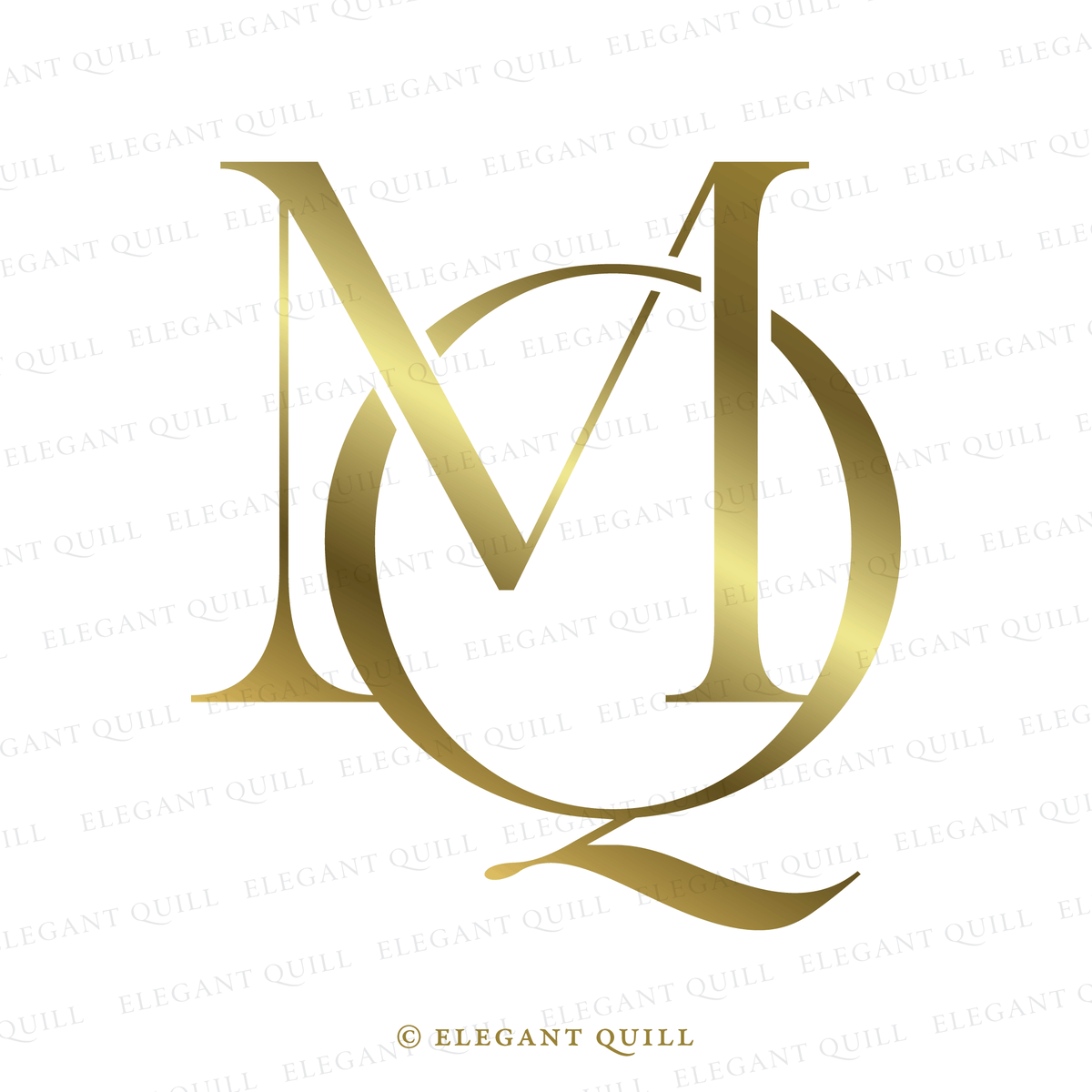 Wedding Monogram Logo, MQ Initials – Elegant Quill