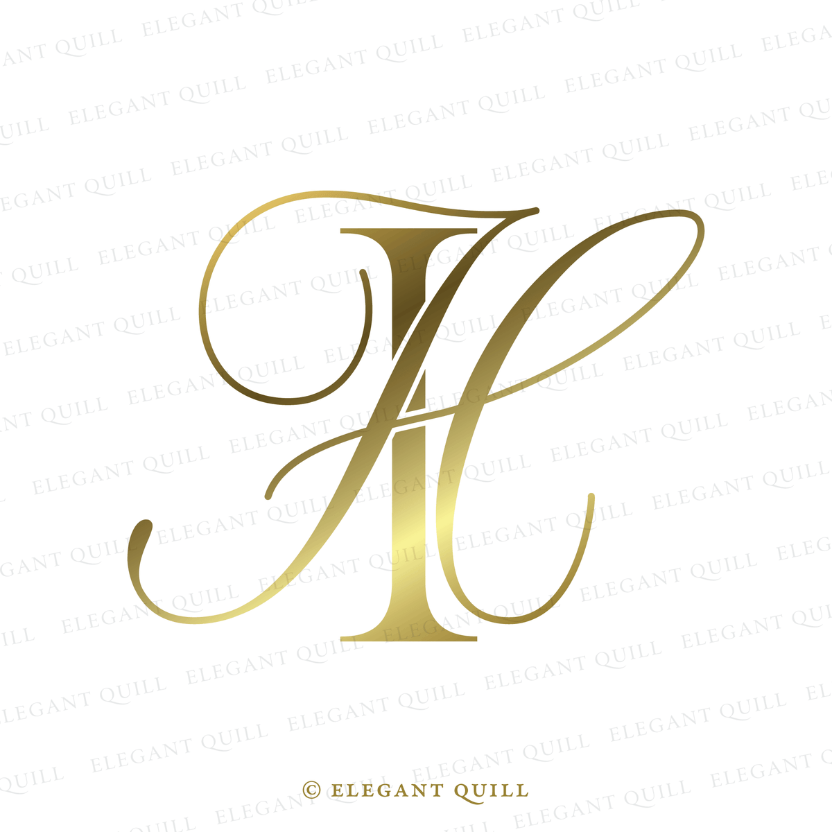 Modern Wedding Monogram, MH Initials Logo – Elegant Quill