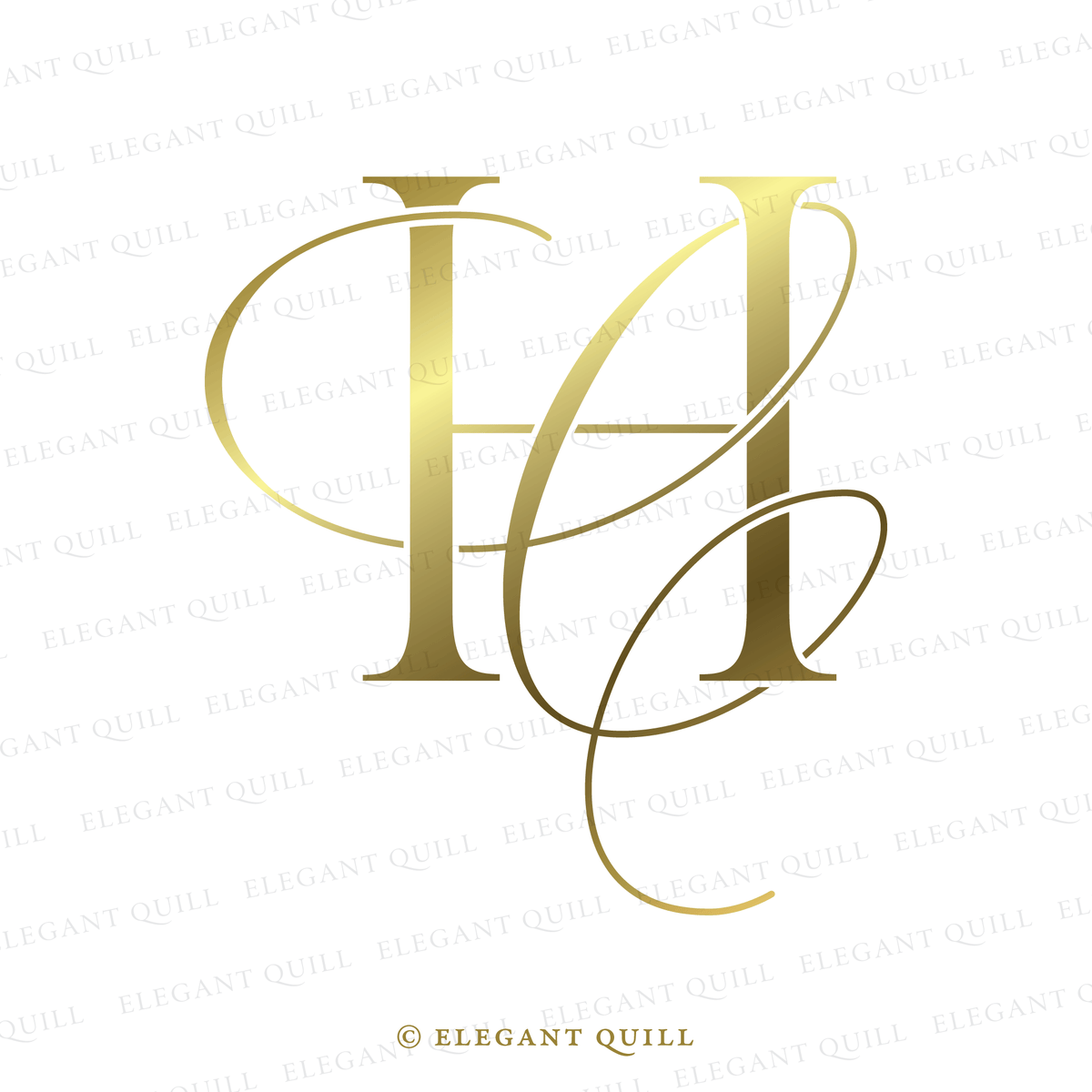 Wedding Monogram Logo, CG Initials – Elegant Quill