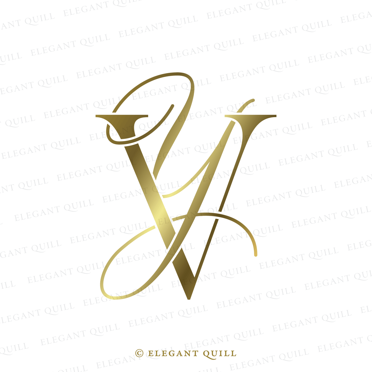 Wedding Monogram Logo, YV Initials Elegant Quill