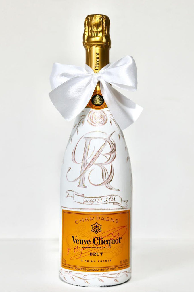 Paper Gems Co painted champagne bottle with Elegant Quill monogram