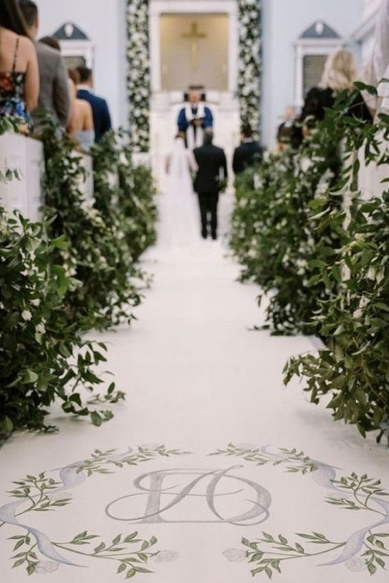 monogram aisle runner for wedding ceremony