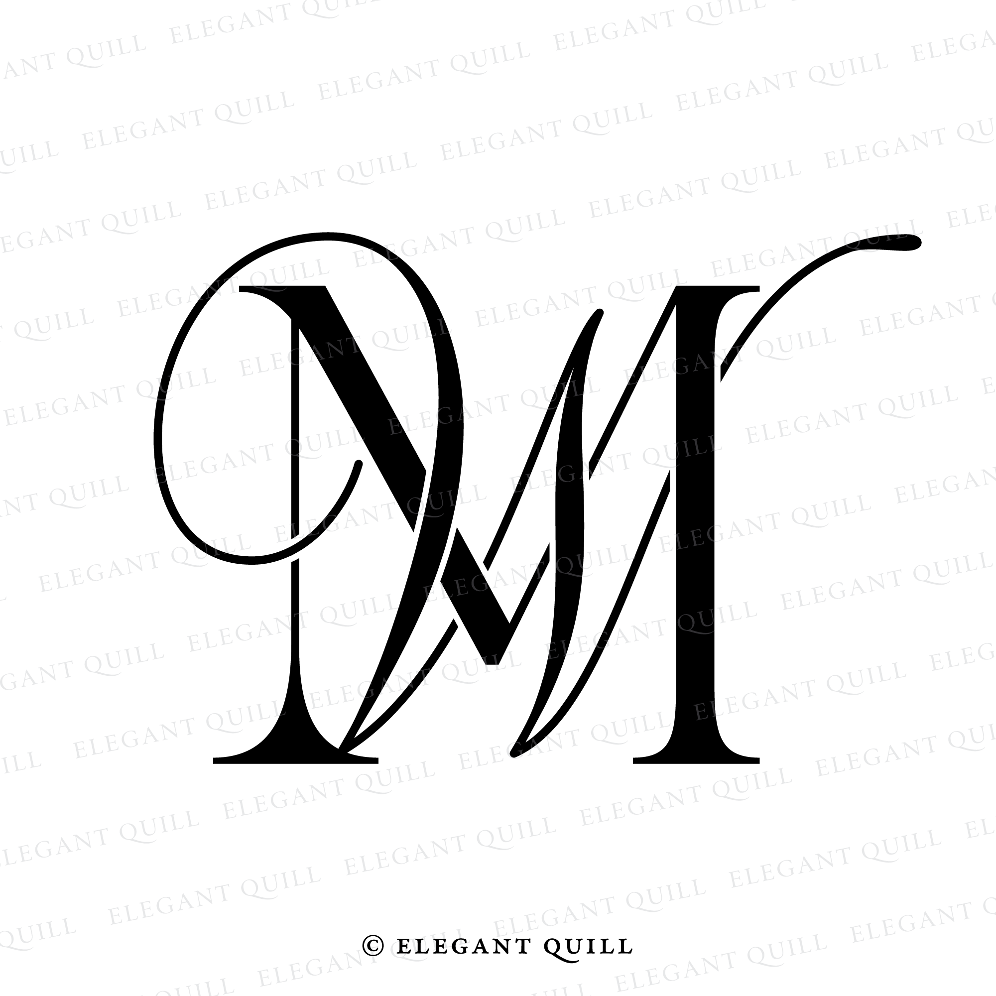 Wmn Initals 2 Letter Logo Design, WM Initials – Elegant Quill