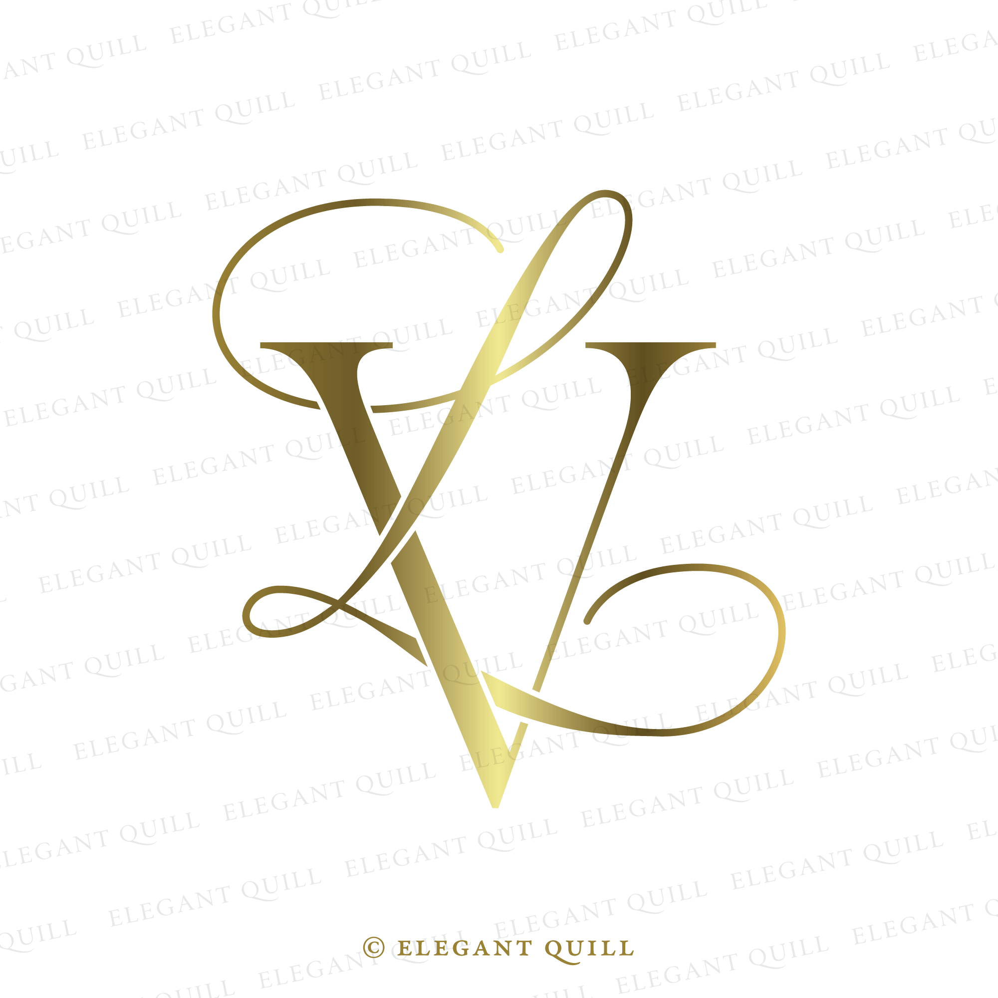 LV Initial Handwriting Logo Golden Color. Hand Lettering Initials
