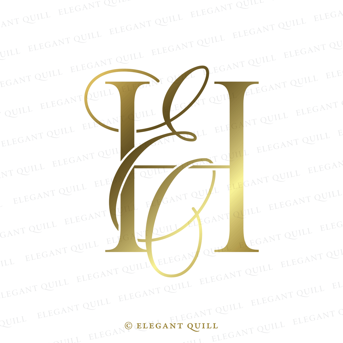 Gobo Wedding Monogram, EH Initials Logo – Elegant Quill