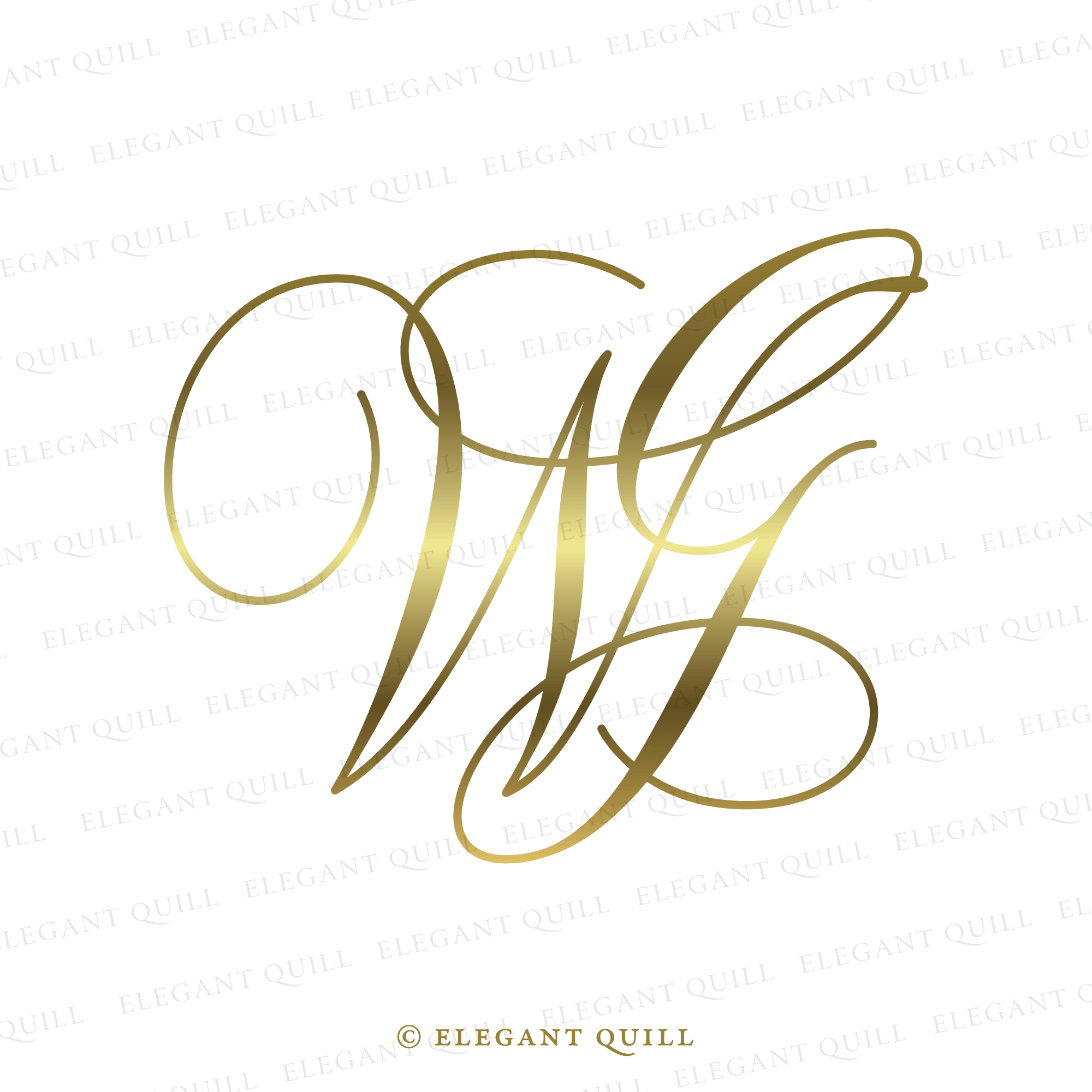 Gobo Wedding Monogram, GW Initials Logo – Elegant Quill