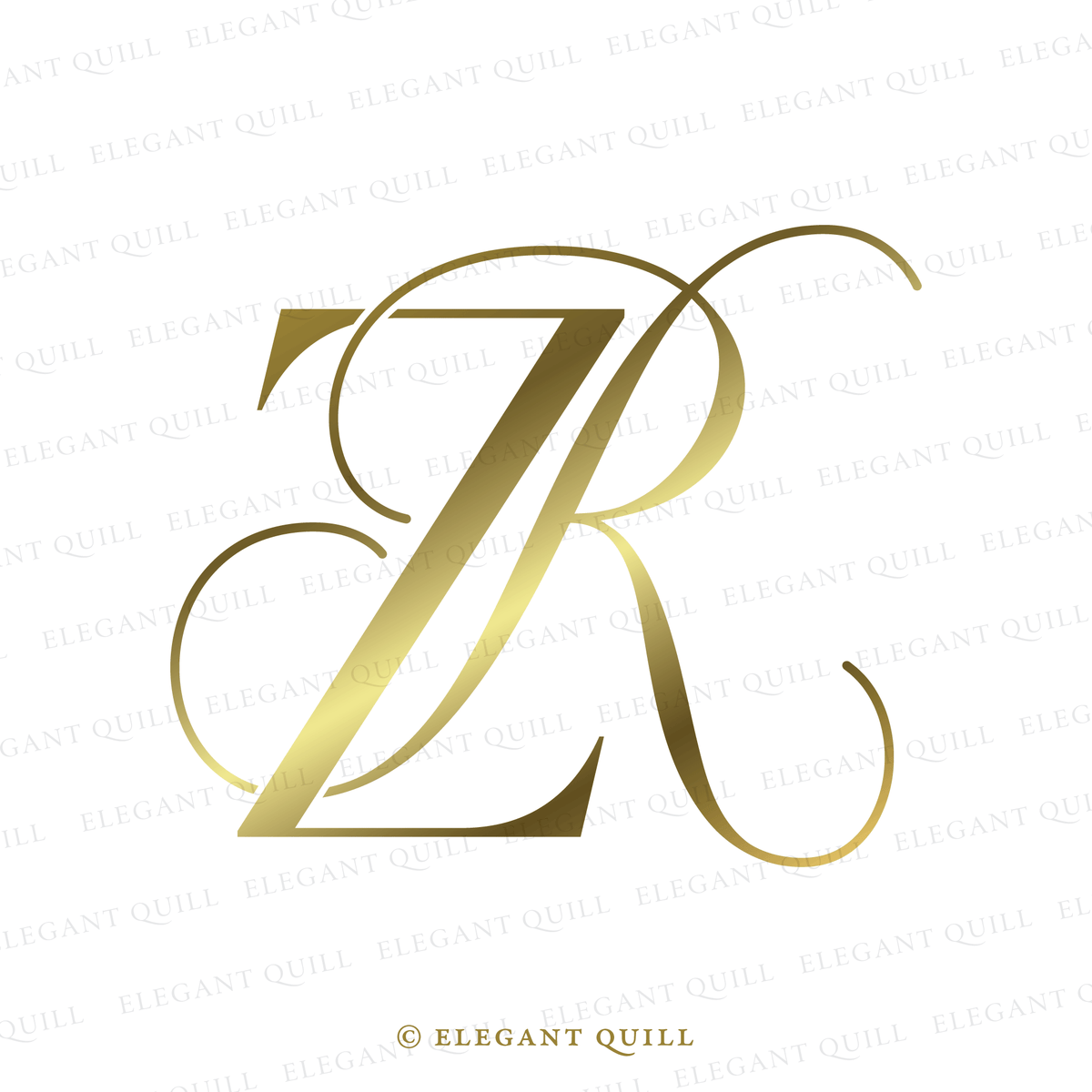 Gobo Wedding Monogram, RZ Initials Logo – Elegant Quill
