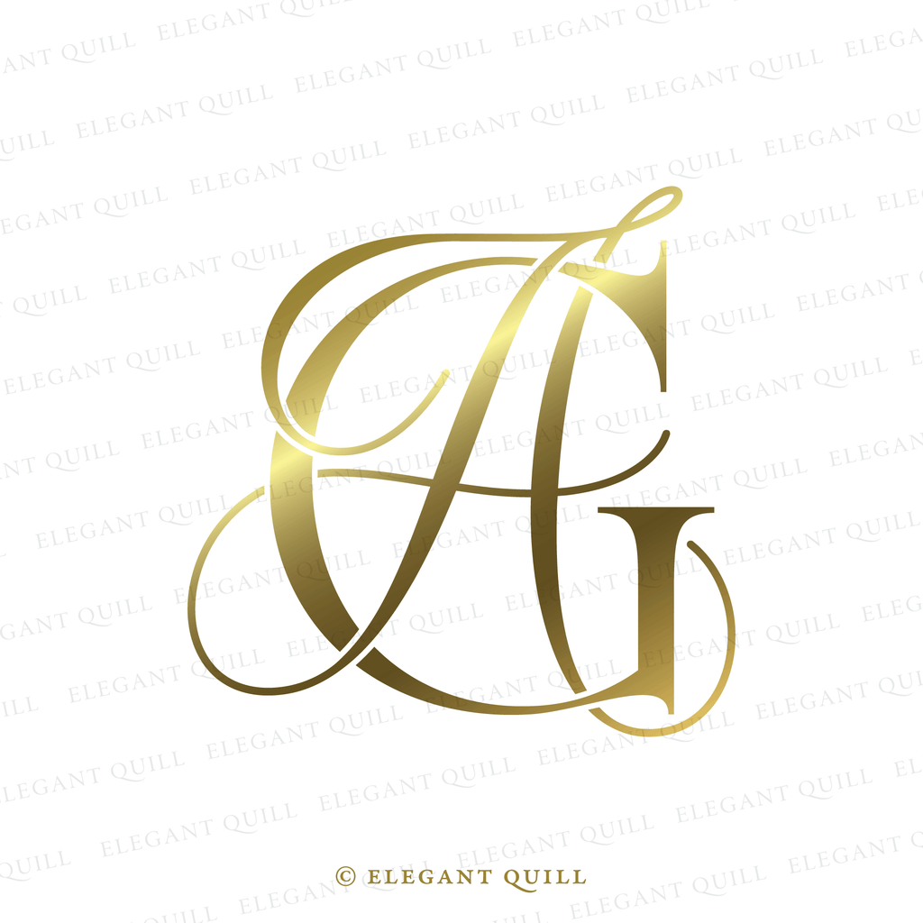 Married Couple Monogram, AG Initials Logo – Elegant Quill