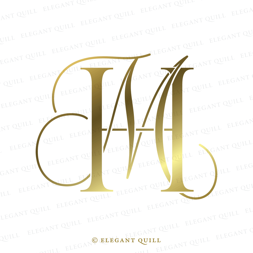 modern wedding monogram, MH initials
