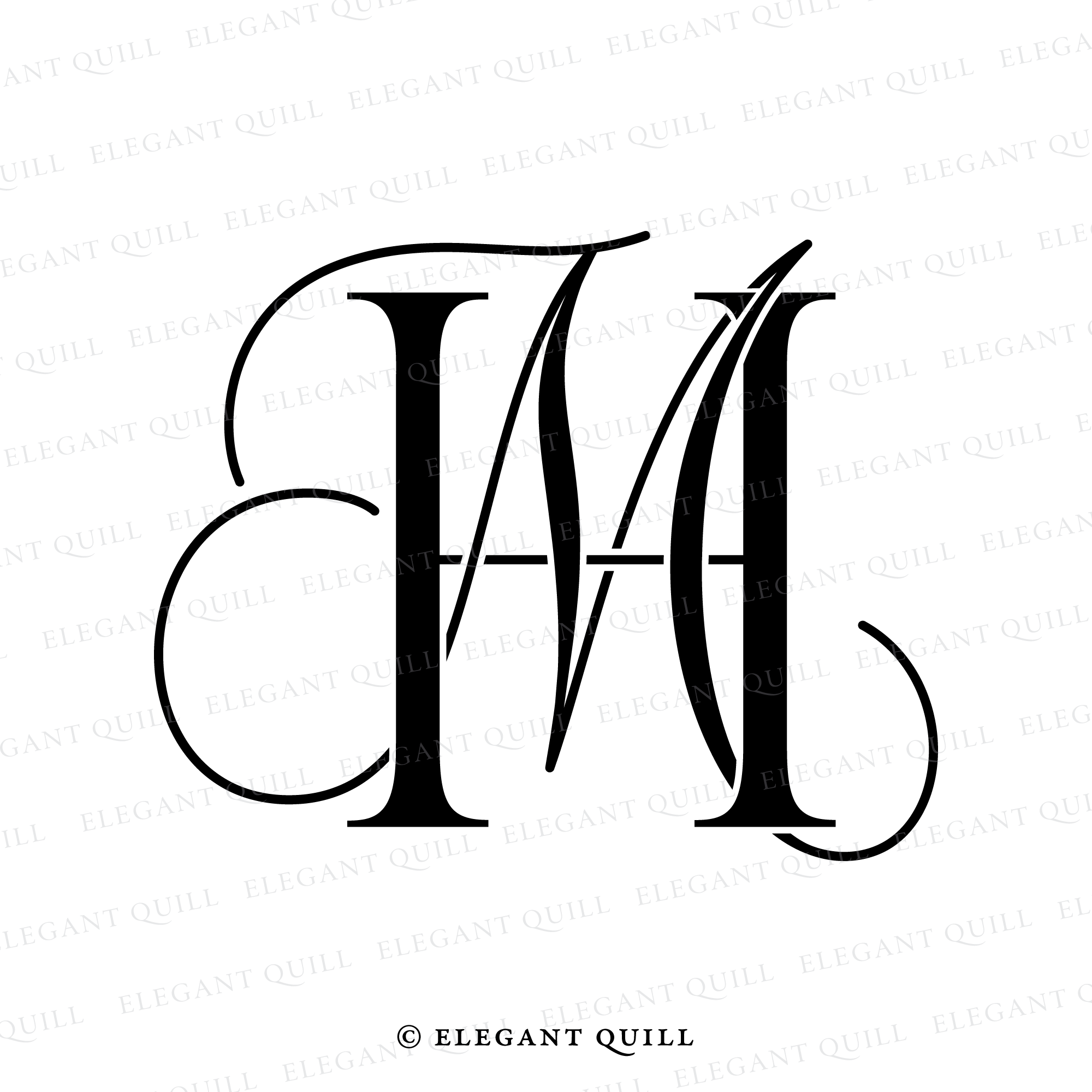 Modern Wedding Monogram, MH Initials Logo – Elegant Quill