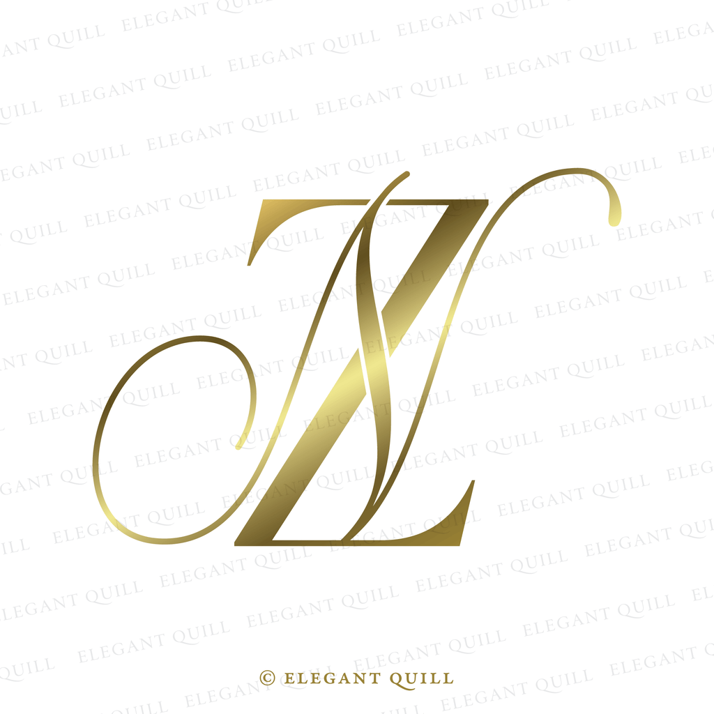 modern wedding monogram, NZ initials