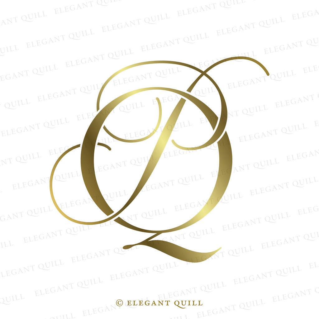 modern wedding monogram, PQ initials