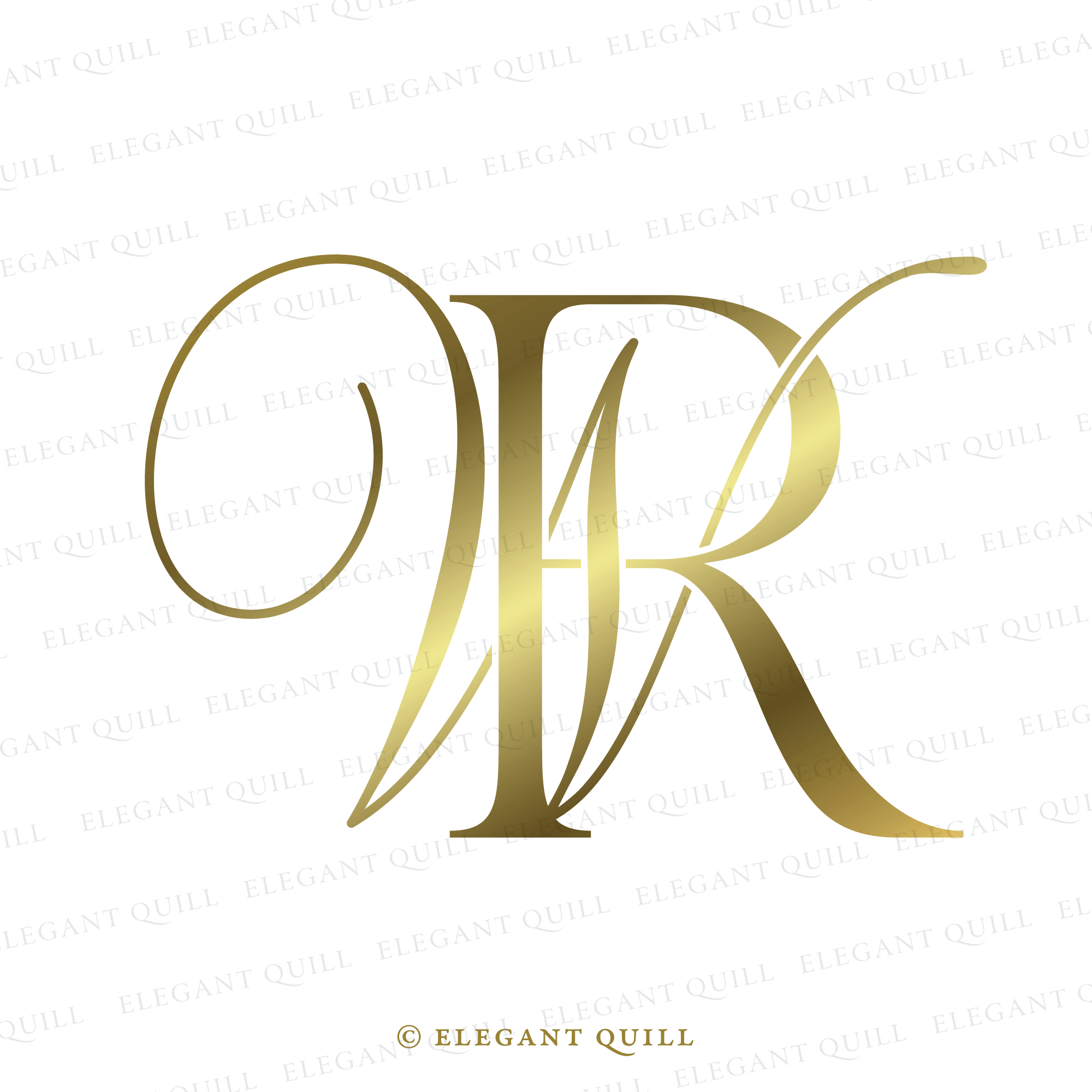 Modern Wedding Monogram, WR Initials Logo – Elegant Quill