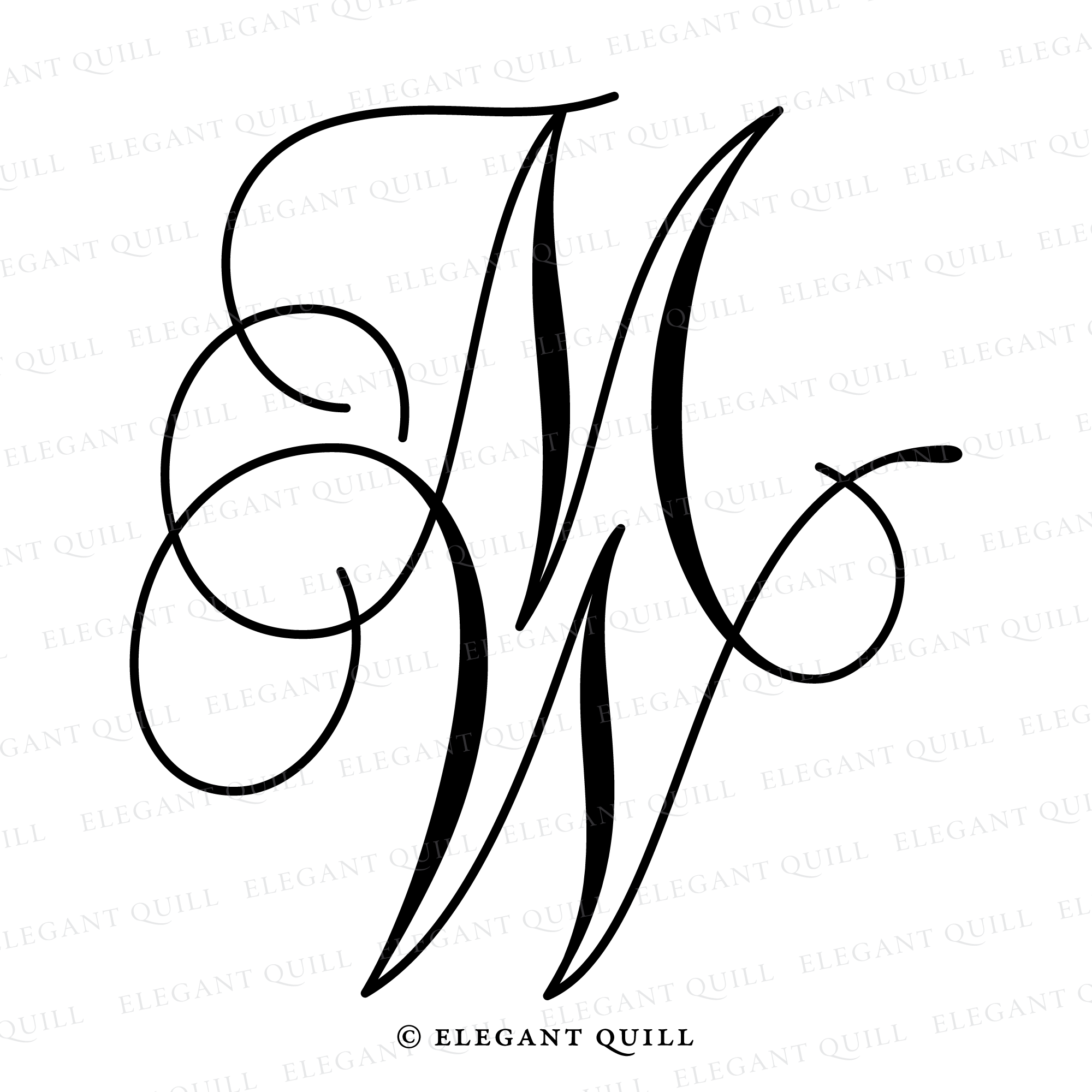 M W Initial Premade Logo, MW Initials – Elegant Quill