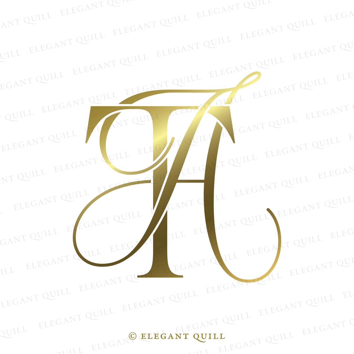 Wedding Gobo Monogram, AT Initials Logo – Elegant Quill