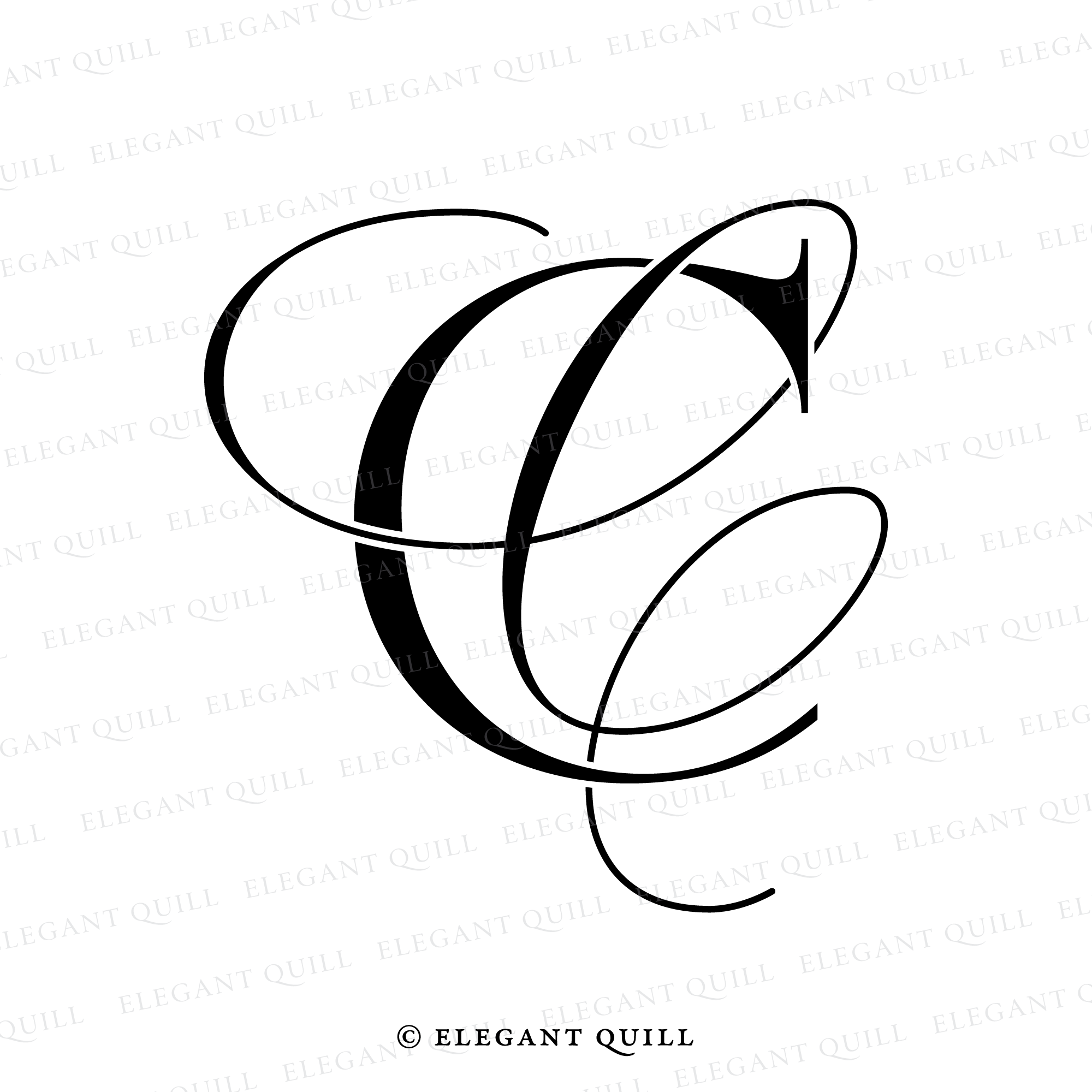 Wedding Monogram Logo, CG Initials – Elegant Quill