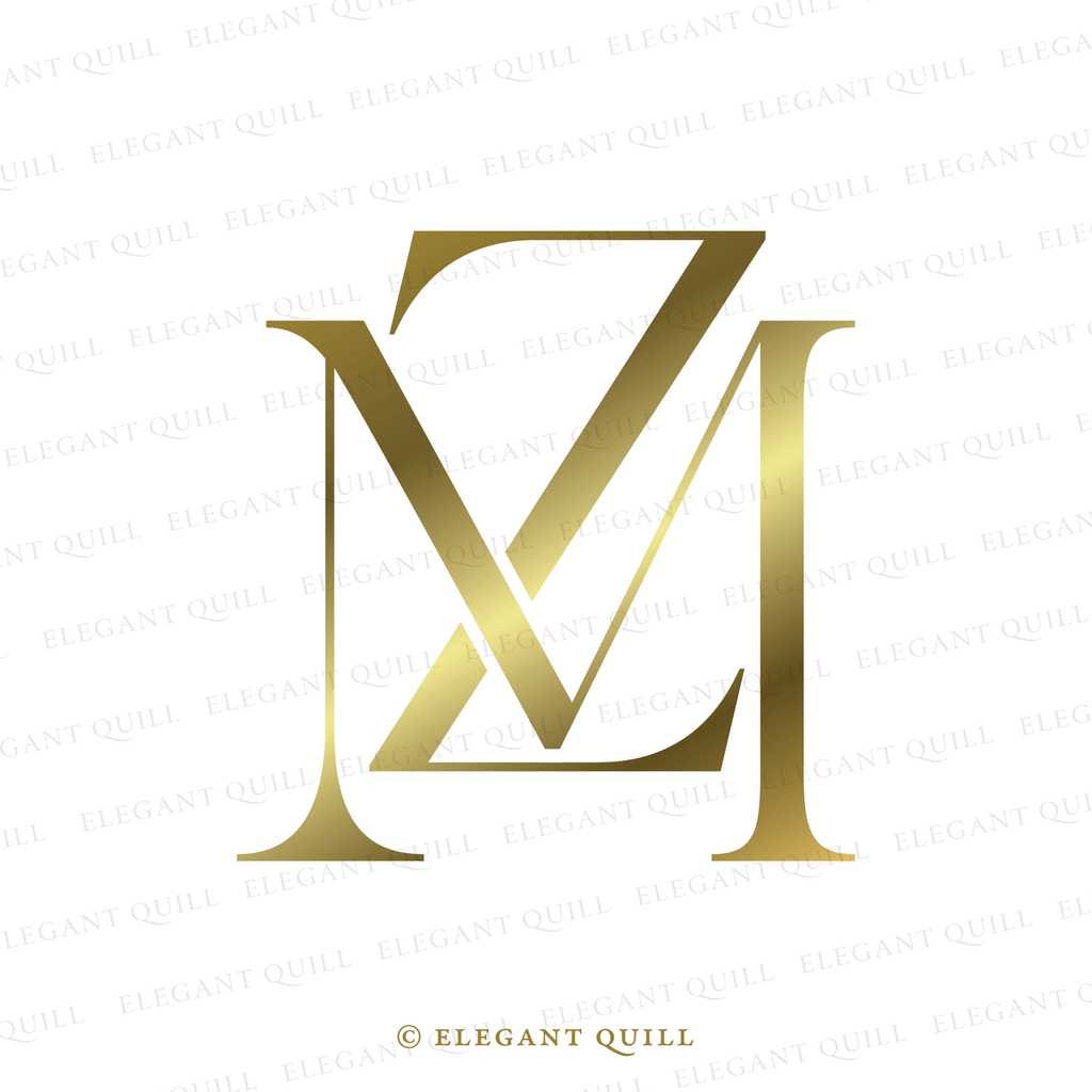 Modern Wedding Monogram, MH Initials Logo – Elegant Quill