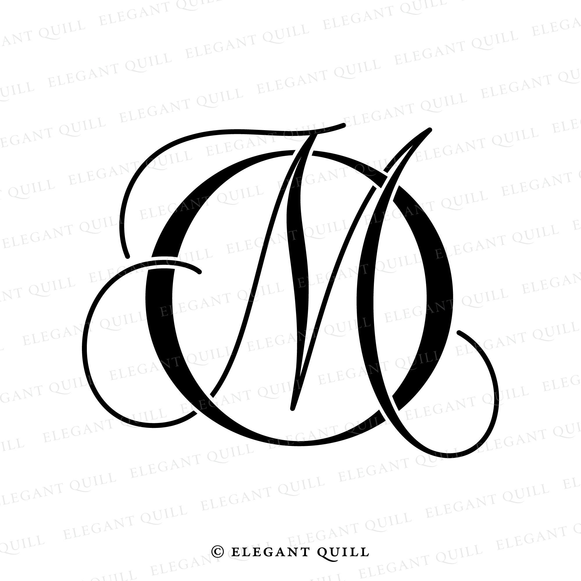 Wedding Logo Design, MO Initials – Elegant Quill