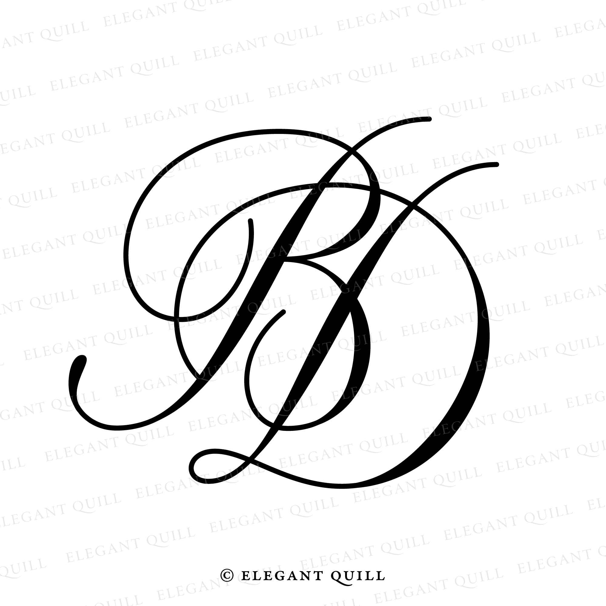 Wedding Logo Monogram, BD Initials – Elegant Quill