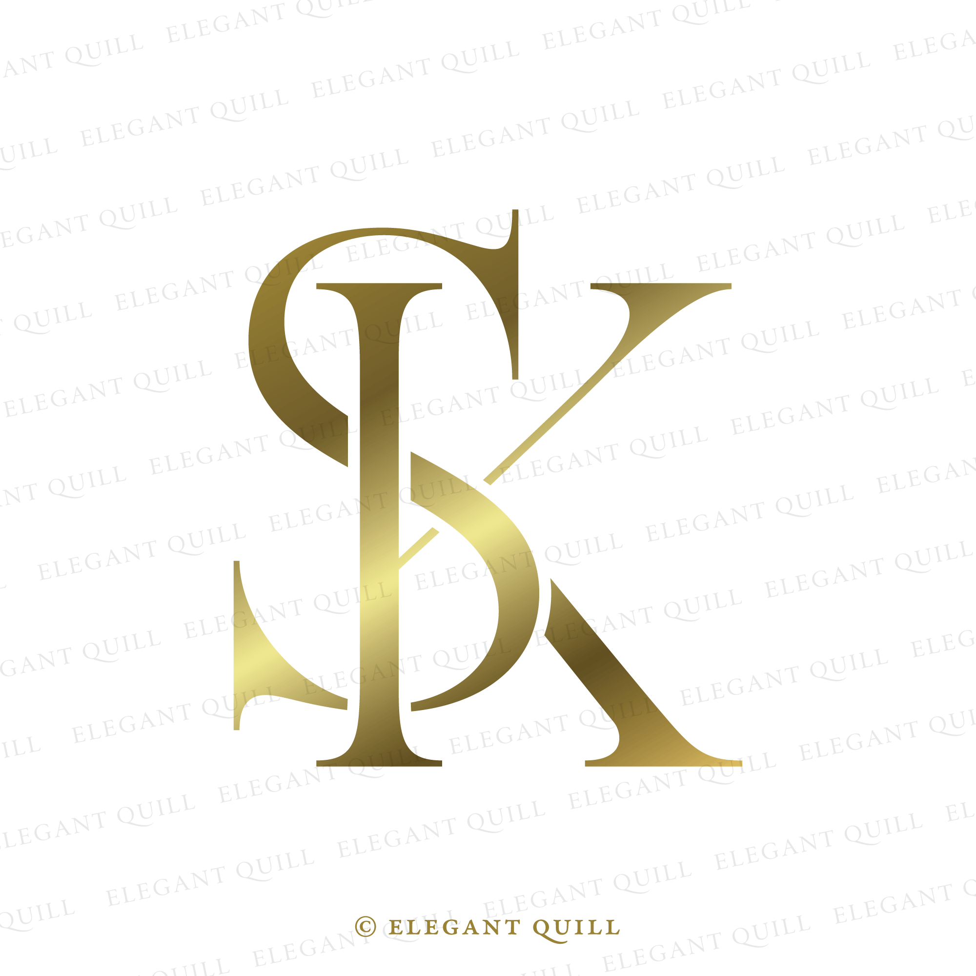 Wedding Logo Monogram, KS Initials – Elegant Quill