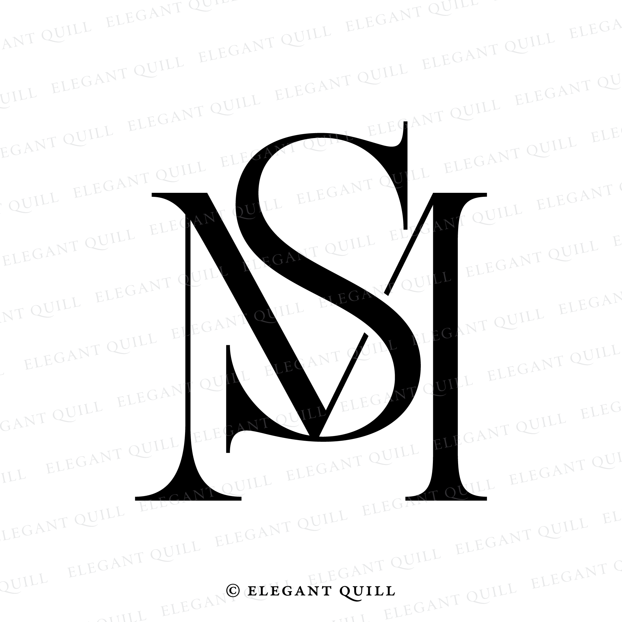 Wedding Monogram, MS Initials Logo – Elegant Quill