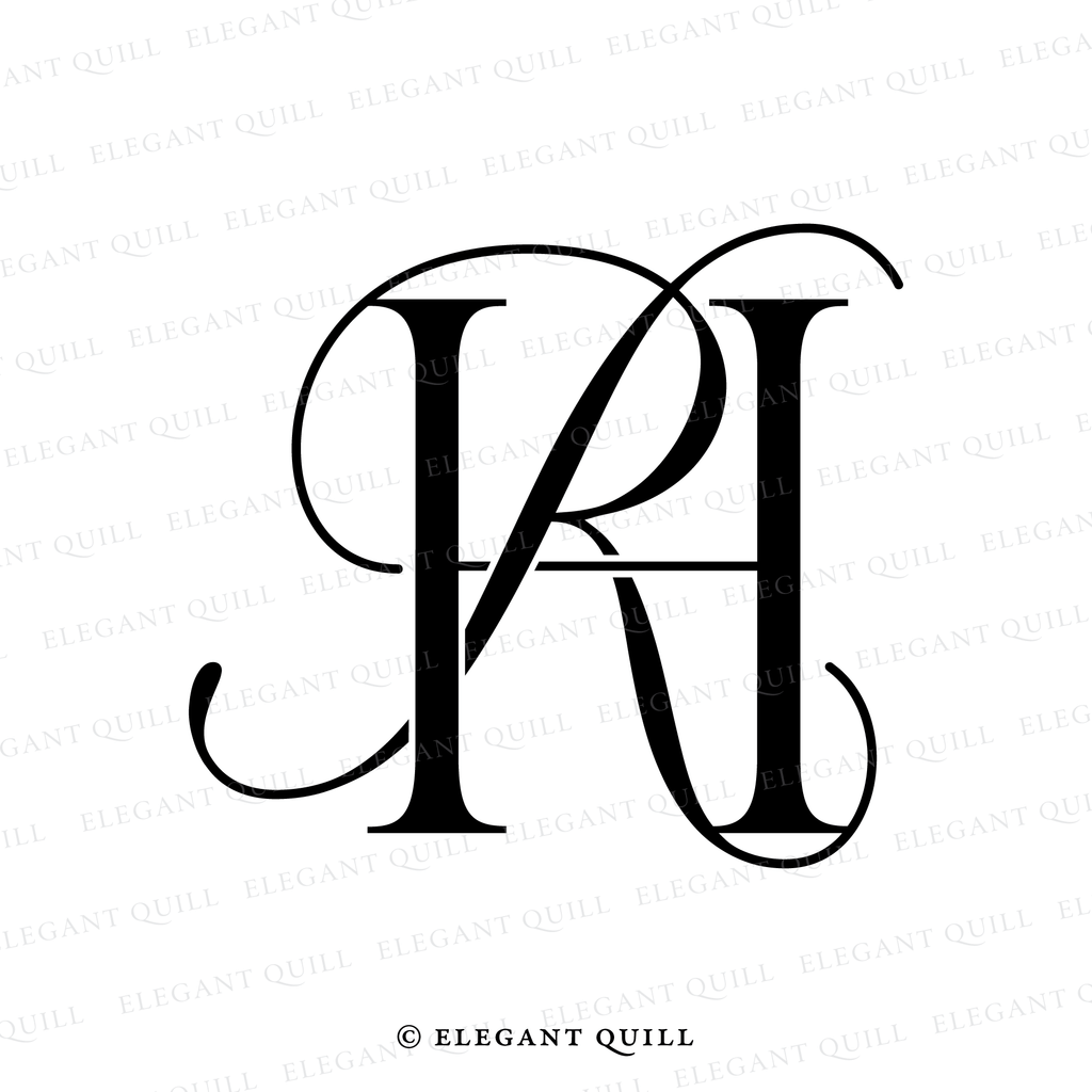 Wedding Monogram, RH Initials Logo – Elegant Quill