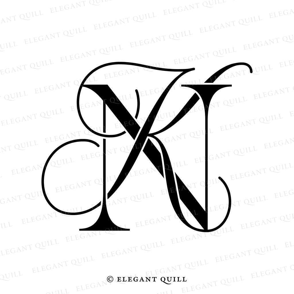 Wedding Monogram Design, KN Initials Logo – Elegant Quill