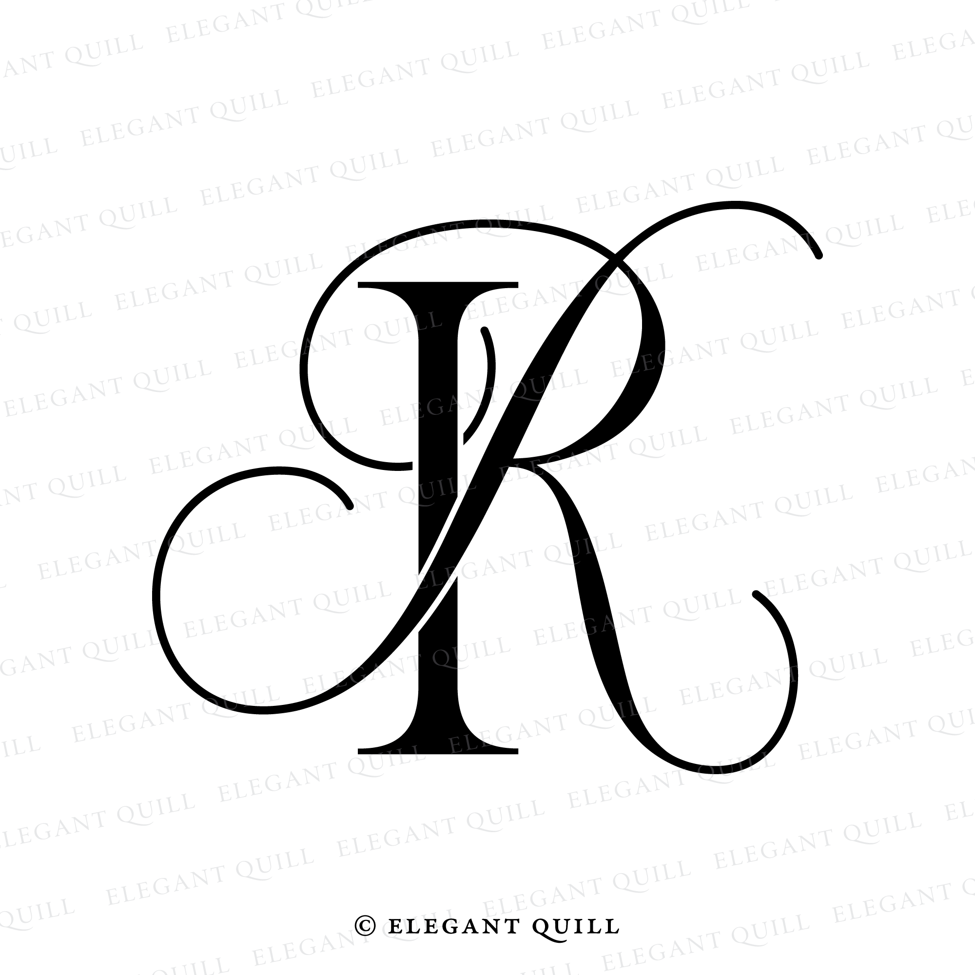 Wedding Monogram Design, RI Initials Logo – Elegant Quill