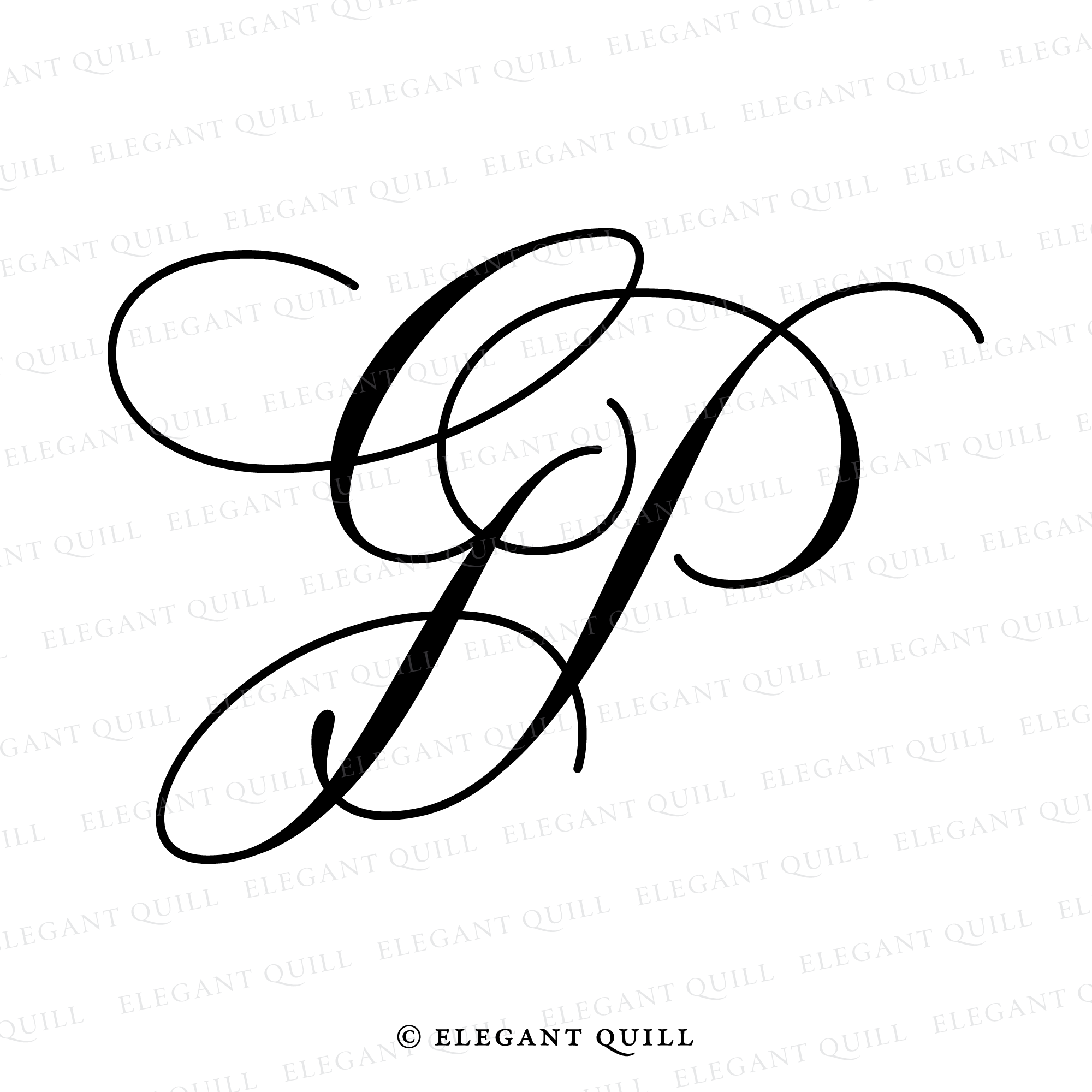 Wedding Monogram Logo, GP Initials – Elegant Quill