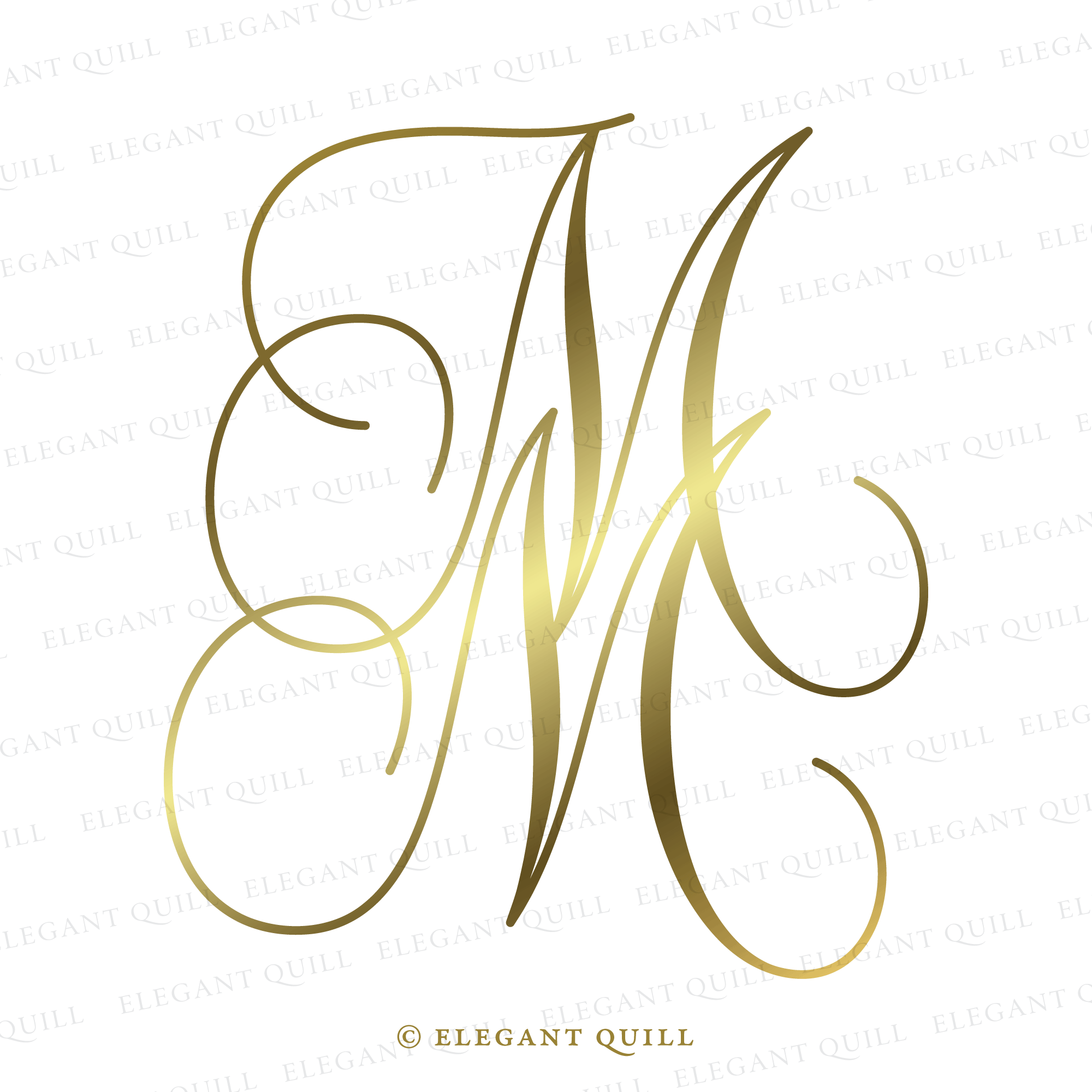 Wedding Monogram Logo, MM Initials – Elegant Quill